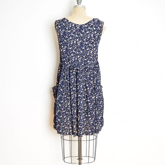 vintage 90s babydoll dress Ecote navy floral print grunge crinkle rayon mini S M - Picture 6 of 8